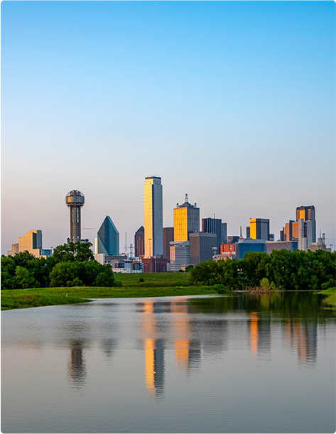 The Dallas downtown skyline and Trinity River