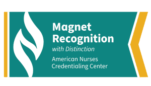Badge to represent Magnet Recognition with Distinction from the American Nurses Credentialing Center